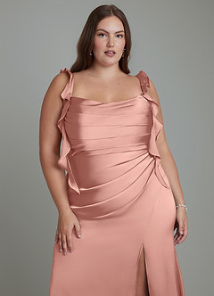 Azazie Jessamine Brautjungfernkleider Etui Korsett Stretch-Satin Kleid Rosettenrosa image10