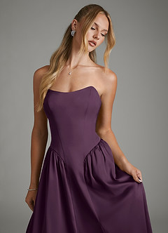 Azazie Arden Bridesmaid Dresses Plum A-Line Corset Stretch Satin Dress image3