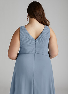 Azazie Flora Bridesmaid Dresses Dusty Blue A-Line Pleated Chiffon Dress image14