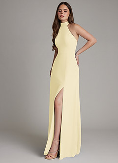 Azazie Myra Robes de demoiselle d'honneur Robe Trapèze en Mousseline de soie Col Haut Sorbet Citron image6