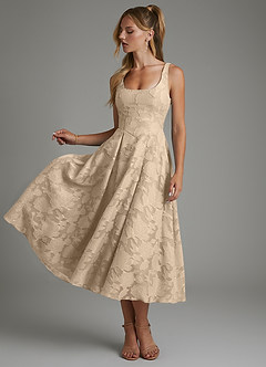 Azazie Isabella Brautjungfernkleider A-Linie Korsett Blumen-Burnout Kleid Champagner image3