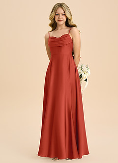 Azazie Bear Junior A-Linie Herzausschnitt Stretch-Satin Kleid Rost image6