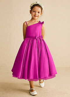 Azazie Lollipop Abiti da Ragazza di Fiori Abito A-Line in Raso Opaco Monospalla Fucsia image2