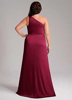 Azazie Phaedra Bridesmaid Dresses Burgundy A-Line One Shoulder Stretch Satin Dress image9