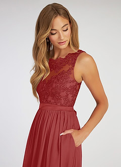 Elly Rust A-Line Lace Scoop Neck Chiffon Dress image10