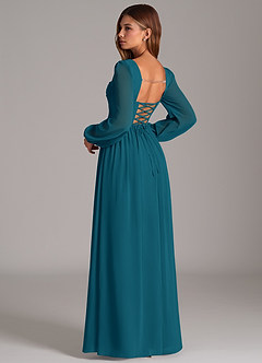 Azazie Maree Bridesmaid Dresses Ink Blue A-Line Corset Chiffon Dress image2