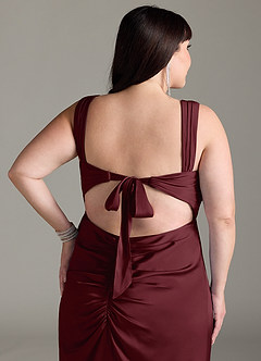 Azazie Jesaphine Bridesmaid Dresses Cabernet Sheath Bow Stretch Satin Dress image13