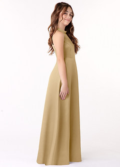 Azazie Laurel Junior Gold A-Line Matte Satin Dress image2