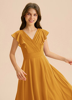 Azazie Anysa Junior Butterscotch A-Line Ruched Chiffon Dress image7