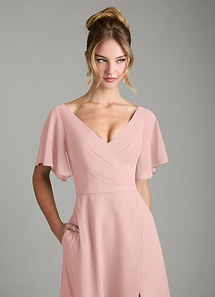 Azazie Ambrosia Bridesmaid Dresses Powder Pink A-Line Pleated Chiffon Dress image2