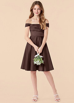 Azazie Amira Junior Vestido Ganache de Satén Elástico de Corte en A con Plisado image3