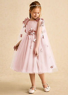 Azazie Staria Flower Girl Dresses Blushing Pink Ball-Gown Ruched Tulle Dress image5