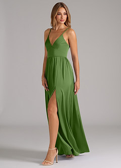 Azazie Aaida Robes de demoiselle d'honneur Robe Trapèze en Satin extensible Corset Basilic image3