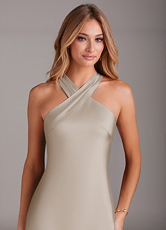 Azazie Doretta Bridesmaid Dresses Frost Mermaid Pleated Stretch Satin Dress image5