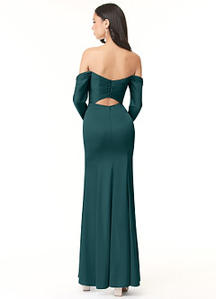 Azazie Hallie Bridesmaid Dresses Pine Sheath Off-The-Shoulder Long Sleeve Stretch Satin Convertible Dress image4