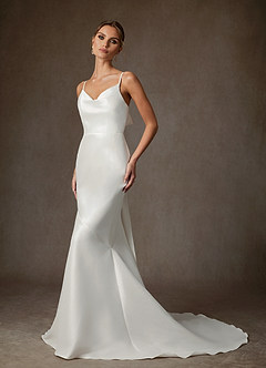 Azazie Moriah Wedding Dresses Diamond White Sheath Stretch Mikado Dress image3