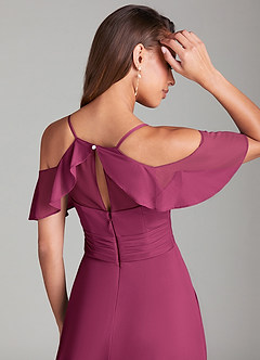 Azazie Dakota Bridesmaid Dresses Mulberry A-Line Off the Shoulder Mesh Dress image2