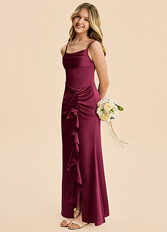 Azazie Rosalia Junior Burgundy Sheath Pleated Stretch Satin Dress image4