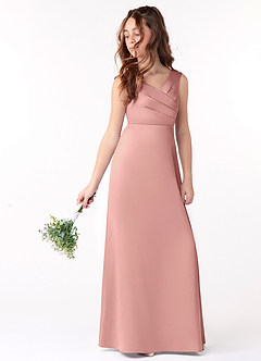 Azazie Sadia Junior Rosette A-Line Pleated Stretch Satin Dress image1