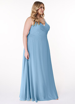 Azazie Davis Bridesmaid Dresses Steel Blue A-Line V-Neck Chiffon Dress image10