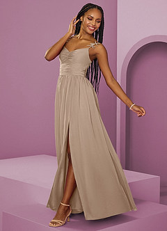 Barbie ♥ Azazie Abiti da Damigella Abito A-Line in Chiffon Plissettato Taupe image13