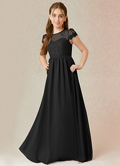 Azazie Delevingne Junior Black A-Line Lace Chiffon Dress image1