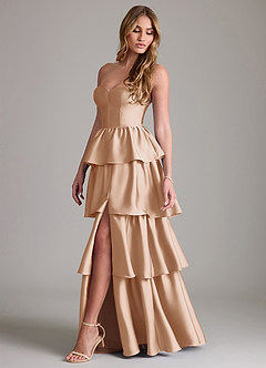 Azazie Faye Bridesmaid Dresses English Rose A-Line Ruched Stretch Satin Dress image3