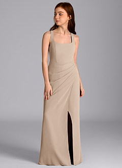 Azazie Mero Junior Meerjungfrau-Linie Plissee Chiffon Kleid Taupe image6
