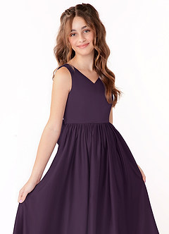 Azazie Hathaway Junior Plum A-Line Bow Matte Satin Dress image5