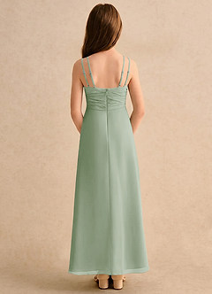 Azazie Zaida Girls Formal Robe Demoiselle D'honneur Fillette Robe Trapèze en Mousseline de soie Plissé Vert Sauge image2