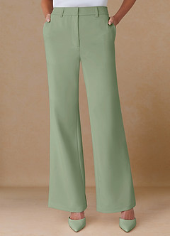 Marina Dusty Sage Refined Weave Straight-Leg Pants