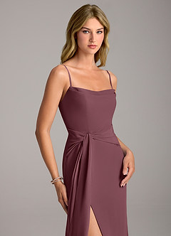 Azazie Tahlia Bridesmaid Dresses Sangria A-Line with Belt Chiffon Dress image2