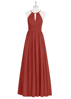 Azazie Cherish Bridesmaid Dresses Terracotta A-Line Pleated Chiffon Dress image6