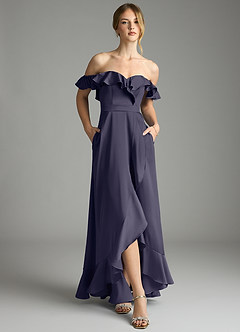 Azazie Lyra Bridesmaid Dresses Stormy A-Line Off the Shoulder Stretch Satin Convertible Dress image6