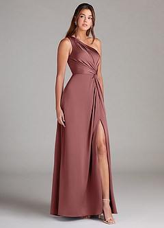Azazie Brooke Bridesmaid Dresses Amethyst A-Line One Shoulder Stretch Satin Dress image4