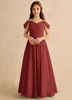 Azazie Chelo Girls Formal Abiti da Ragazza di Fiori Abito A-Line in Chiffon Plissettato Terracotta image4