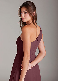 Azazie Brooke Bridesmaid Dresses Sangria A-Line One Shoulder Chiffon Dress image2