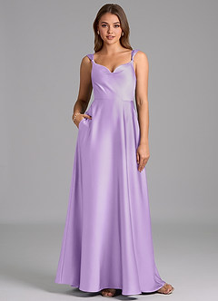 Azazie Beatrice 신부 들러리 드레스 A라인 스윗하트 네크라인 스트레치 새틴 바닥 길이 드레스 image1