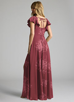 Azazie Bondi Robes de demoiselle d'honneur Robe Trapèze en Satin extensible Arc Bouquet De Fleurs Bordeaux image3