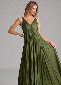 Azazie Raychelle Bridesmaid Dresses Olive A-Line Pleated Stretch Satin Dress image7