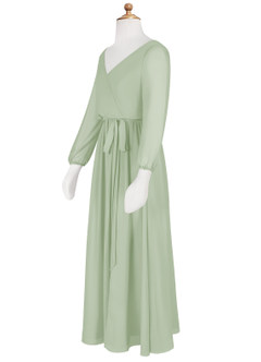 Azazie Angelica Junior Robe Trapèze en Mousseline de soie Plissée Vert Sauge image10