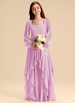 Azazie Clara Junior Vestido de Rosa Caramelo de Gasa de Corte en A con Blusón image6