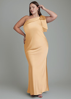 Azazie Yuanna Bridesmaid Dresses Gold Mermaid One Shoulder Stretch Satin Dress image11