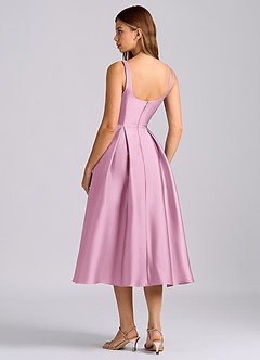 Azazie Amalie Vestidos de damas de honor Vestido de Rosa Caramelo de Satén Elástico de Línea A con Plisado image10