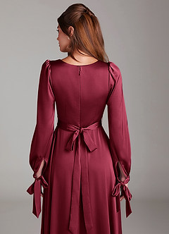 Azazie Leonia Brautjungfernkleider A-Linie Langarm Stretch-Satin Kleid Burgunderrot image13