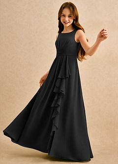 Azazie Chibi Girls Formal Blumenmädchenkleider A-Linie Plissee Chiffon Kleid Schwarz image5