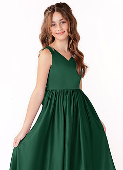 Azazie Hathaway Junior Dark Green A-Line Bow Stretch Satin Dress image5