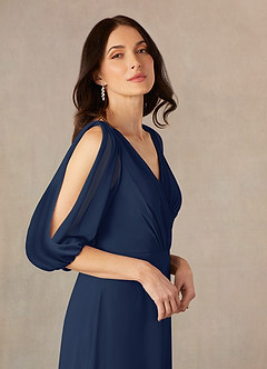 Azazie Bronwyn Mother of the Bride Dresses A-Line V-Neck Ruched Chiffon Floor-Length Dress image3