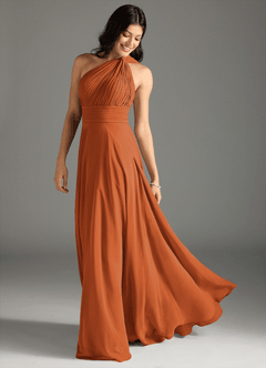 Azazie Charlize Bridesmaid Dresses Cinnamon A-Line One Shoulder Chiffon Dress image1