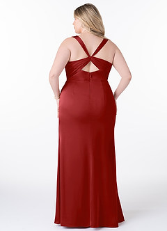 Azazie Mero Brudtärnklänningar Klänning av Tubklänning i Stretch Satin Plisserad Granatäpple image7